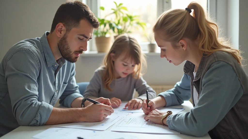 Семья смотрит на финансовый отчет вместе, анализирует расходы и доходы