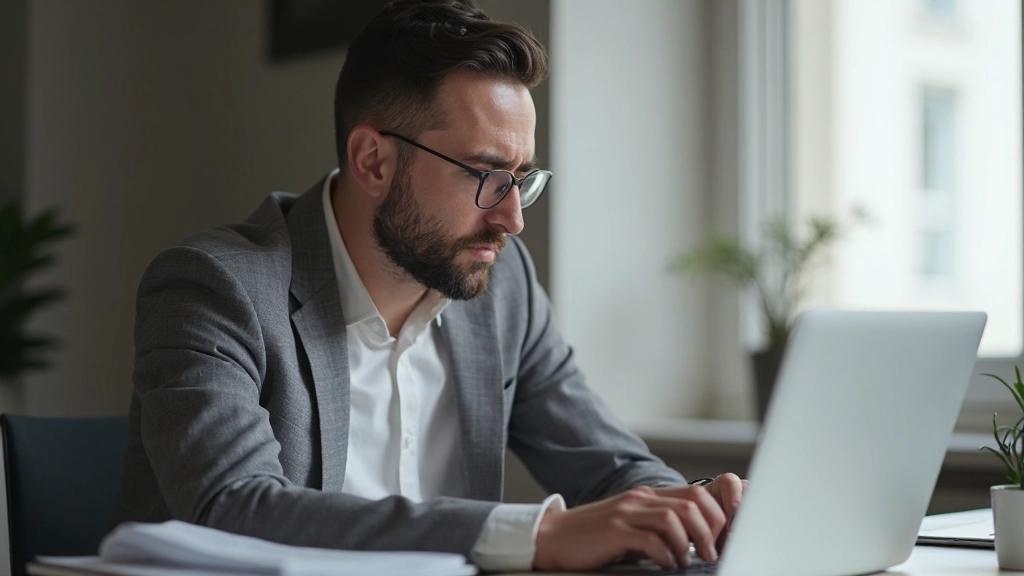 Человек выглядит озабоченным, просматривая расходы на компьютере, обдумывая, как оптимизировать бюджет и достичь целевых пропорций
