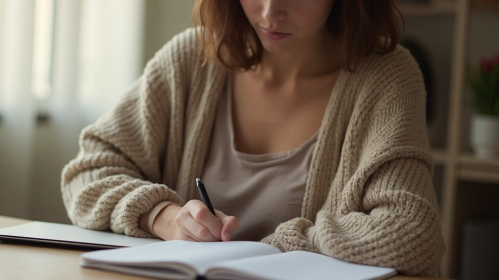 Человек ведет записи в тетради, распределяя расходы по категориям, сидя за столом с калькулятором и финансовыми документами
