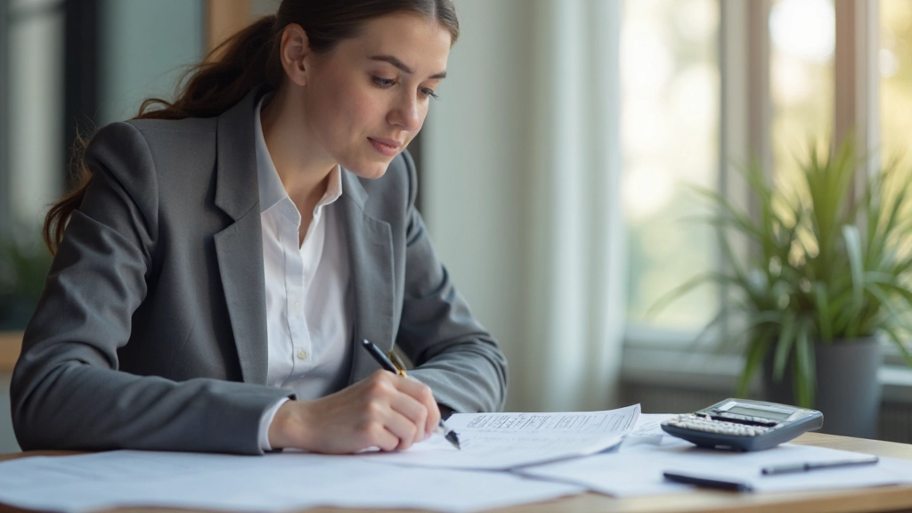 Человек составляет план личного бюджета, используя календарь и калькулятор на столе